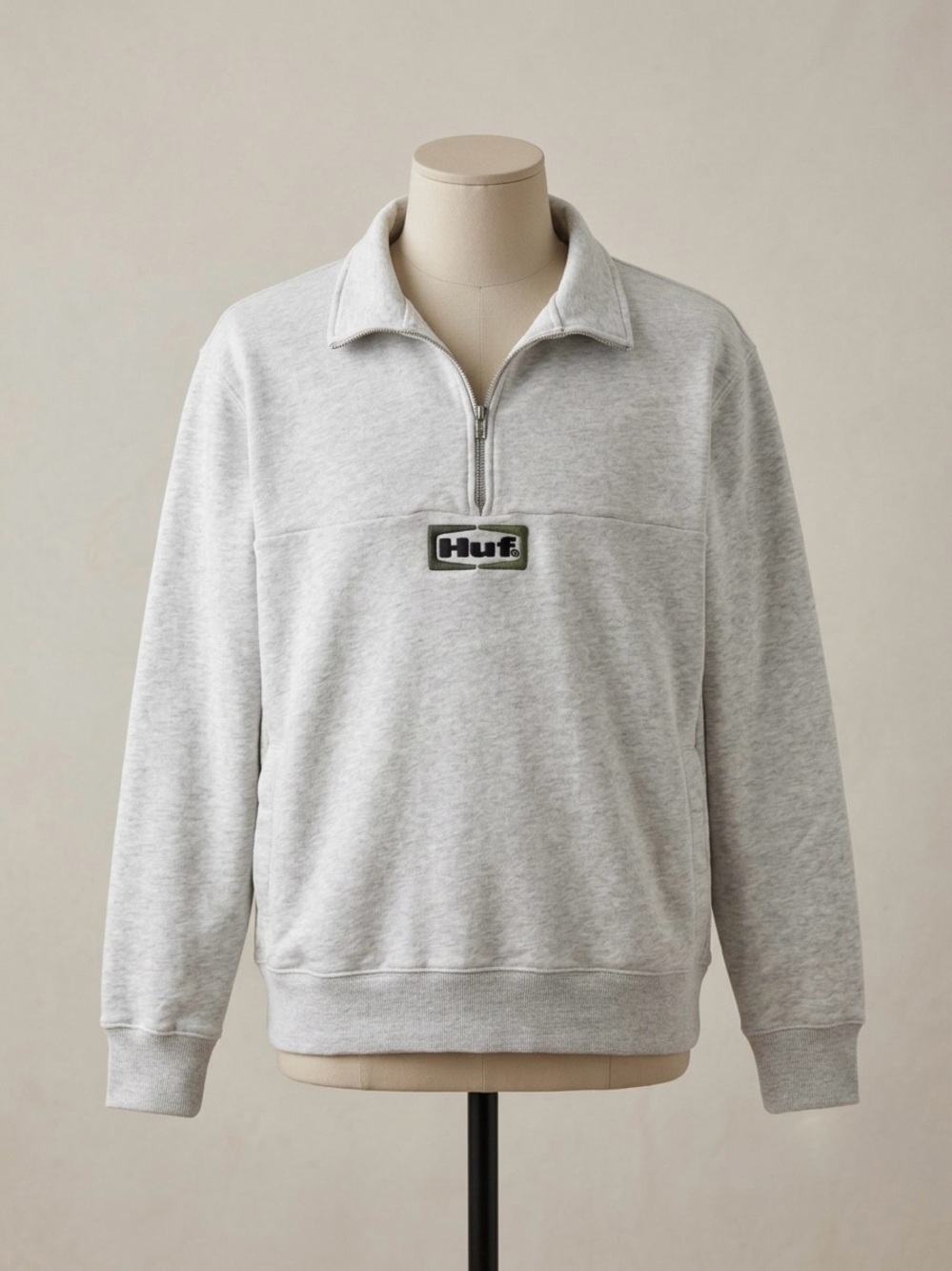 HUF Heather Gray Quarter Zip Sweatshirt - Size Medium